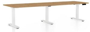 Výškově nastavitelný stůl OfficeTech Long, 260 x 80 cm, bílá podnož, dub kamenný