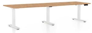 Výškově nastavitelný stůl OfficeTech Long, 260 x 80 cm, bílá podnož, dub kraft