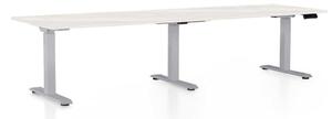 Výškově nastavitelný stůl OfficeTech Long, 260 x 80 cm, šedá podnož, bílý jasan