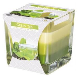 Sklo hranol 80x80 mm ~32h Green tea tříbarevná vonná svíčka