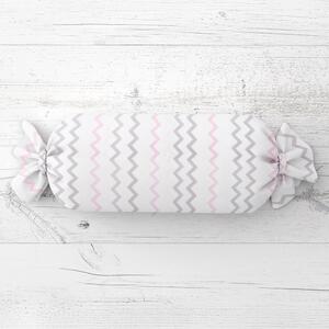 Biante Polštář válec bonbon Sandra SA-124 Růžovo šedé cik-cak proužky 15x40 cm