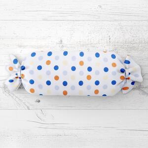 Biante Polštář válec bonbon Sandra SA-120 Modré a hnědé puntíky na bílém 15x40 cm