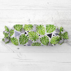 Biante Polštář válec bonbon Sandra SA-175 Zelené listy Monstera 15x40 cm