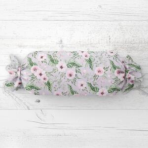 Biante Polštář válec bonbon Sandra SA-178 Kvetoucí růže na šedém 15x40 cm