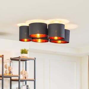 Lindby Stropní světlo Laurenz, 5ramenné, černé/zlaté, textilní, stmívatelný, Černá, Obývací pokoj / jídelna, Textil / tkanina / hedvábí, Moderní