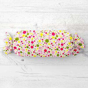 Biante Polštář válec bonbon Sandra SA-209 Růžové a žluté puntíky na bílém 15x40 cm