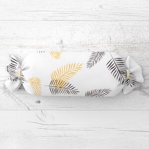 Biante Polštář válec bonbon Sandra SA-219 Zlaté a černé palmové listy na bílém 15x40 cm