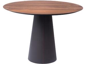 Hnědý dubový jídelní stůl Marco Barotti 110 cm s koženou podnoží