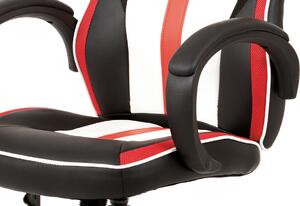 Kancelářská židle červená s houpacím mechanismem v kombinaci látky MASH a bílo-černé ekokůže KA-V505 RED