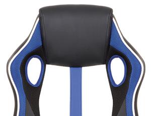 Kancelářská židle modrá s houpacím mechanismem v kombinaci látky MASH a bílo-černé ekokůže KA-V505 BLUE