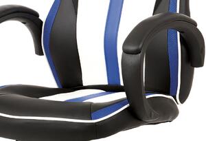Kancelářská židle modrá s houpacím mechanismem v kombinaci látky MASH a bílo-černé ekokůže KA-V505 BLUE
