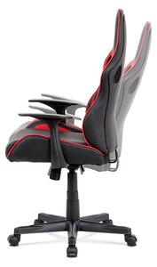 Autronic Kancelářská židle - černá ekokůže, červená látka MESH, houpací mech., plastový k