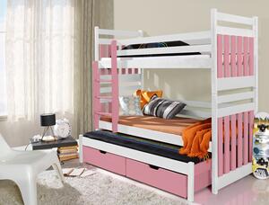 Patrová dětská postel Todd, 90x200cm, bílá/růžová