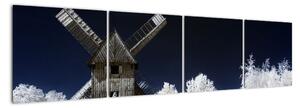 Větrný mlýn v zimní krajině - obraz (160x40cm)