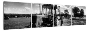 Černobílý obraz traktoru (160x40cm)