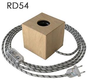Dřevěná stolní lampička E27 Posaluce Cubetto Barva: RD54 kabel lněný s antracitovou bavlnou