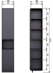 Hoorns Černá borovicová úzká skříň Frederica 210 x 40 cm