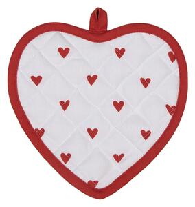 Červeno-bílá bavlněná chňapka / podložka pod hrnec se srdíčky Love It – 20x20 cm