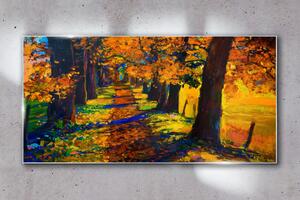 Obraz na skle Obraz na skle Strom cesta listy podzim