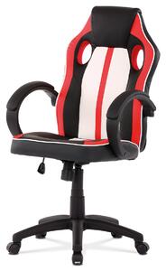 Herní židle, červená, bílá a černá ekokůže, s houpacím mechanismem, KA-Z505 RED
