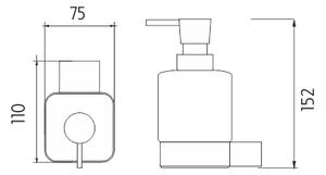 Nástěnný dávkovač tekutého mýdla hranatý, matné sklo a chrom, pumpa mosaz NIMCO KIBO Ki 14031C-T-26