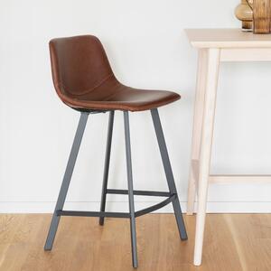 Hnědá koženková barová židle ROWICO AUBURN 65 cm
