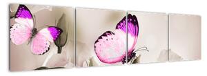 Motýl na květině - obraz (160x40cm)