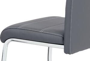 Jídelní židle čalouněná šedou ekokůží s bílým prošitím s kovovou konstrukcí HC-481 GREY