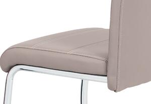 Jídelní židle čalouněná béžovou ekokůží s bílým prošitím s kovovou konstrukcí HC-481 LAN