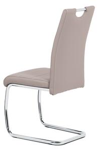 Jídelní židle čalouněná béžovou ekokůží s bílým prošitím s kovovou konstrukcí HC-481 LAN