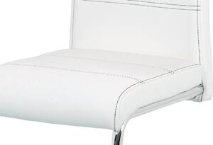 Jídelní židle čalouněná bílou ekokůží s černým prošitím s kovovou konstrukcí HC-481 WT