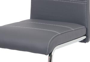 Jídelní židle čalouněná šedou ekokůží s bílým prošitím s kovovou konstrukcí HC-481 GREY