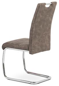 Jídelní židle čalouněná hnědou látkou s bílým prošitím s kovovou konstrukcí HC-483 BR3