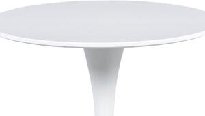 Jídelní stůl DT-560 WT průměr 60 cm, deska bílý mat, podnož kov bílý vysoký lesk