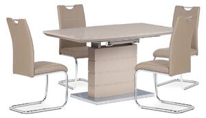Rozkládací jídelní stůl HT-440 CAP 140+40x80 cm, vysoký lesk cappuccino + sklo