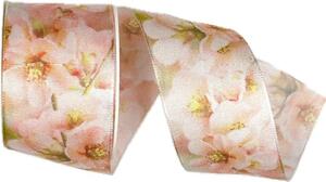 Stuha taftová PINK BLOOMS 40mm x 2m (13,-Kč/m)
