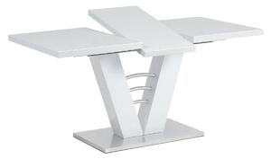 Rozkládací jídelní stůl 120+40x80 cm v kombinaci bílého lesku a broušeného nerezu HT-510 WT