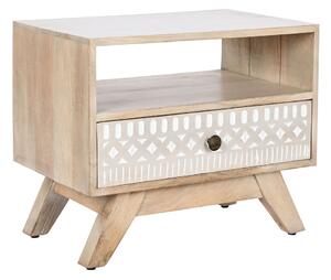 DKD Home Decor Bílý noční stolek z přírodního mangového dřeva - rozměry 55 x 35 x 45 cm