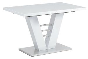 Rozkládací jídelní stůl 120+40x80 cm v kombinaci bílého lesku a broušeného nerezu HT-510 WT