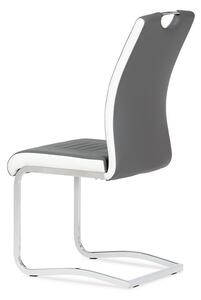 Jídelní židle chrom / koženka šedá s bílými boky