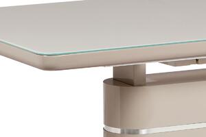 Jídelní stůl HT-442 CAP 140+40x80 cm, vysoký lesk a sklo cappuccino/nerez