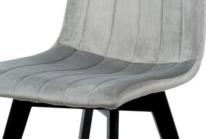 Jídelní židle, stříbrná sametová látka, masivní bukové nohy, černý matný lak CT-617 SIL4
