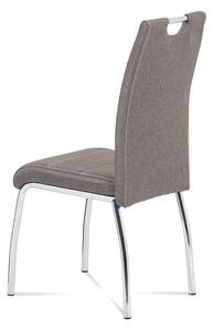 Jídelní židle, potah coffee látka, bílé prošití, kovová čtyřnohá chromovaná podnož HC-485 COF2