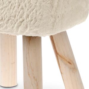 Taburet, bílá látka, dřevěné nohy LA2005
