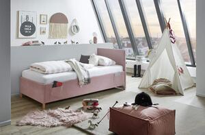 Dětská postel Loop 90 x 200 cm s bočnicí a úložným prostorem béžová