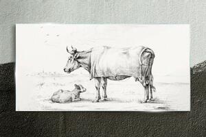 Obraz na skle Obraz na skle Kreslení zvířat kráva tele