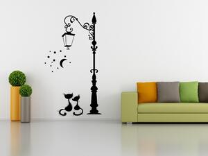 Kočky pod lampou láska - Samolepka na zeď - 100x55cm
