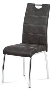 Jídelní židle, látka šedá, bílé prošití / chrom HC-486 GREY3