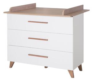 Nízká dětská komoda v dekoru dubu s přebalovacím pultem v bílo-přírodní barvě 110x98 cm – Roba