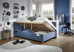 Dětská postel Loop 120 x 200 cm s bočnicí a úložným prostorem modrá